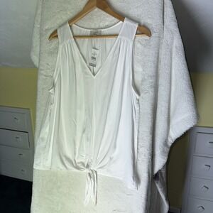 NEW Loft Tie Waist Tank Top White L Airy Lightweight Boho‎ Casual Basic Coastal
